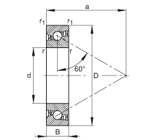 推力角接觸球軸承 7602012-2RS-TVP, 單向，接觸角 a = 60°，限制公差，兩側(cè)唇密封