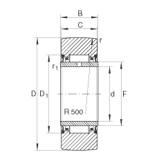 支撐型滾輪 NA2201-2RSR, 無軸向引導(dǎo)，兩側(cè)唇密封