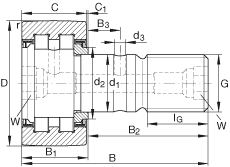 螺栓型滾輪 PWKR35-2RS, 軸向引導(dǎo)，滿裝圓柱滾子，兩側(cè)唇密封