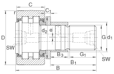 螺栓型滾輪 PWKRE40-2RS, 軸向引導(dǎo)，滿裝圓柱滾子，帶偏心擋圈，兩側(cè)唇密封