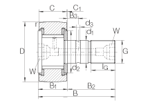 螺栓型滾輪 KRV30-PP, 軸向引導(dǎo)，滿裝滾針，兩側(cè)用塑料推力平墊圈