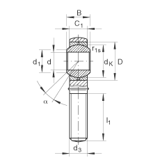 桿端軸承 GAKR6-PB, 根據(jù) DIN ISO 12 240-4 標(biāo)準(zhǔn)，帶右旋外螺紋，需維護