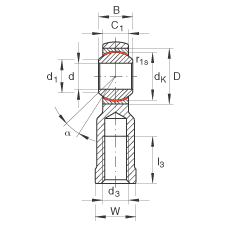 桿端軸承 GIKL30-PW, 根據(jù) DIN ISO 12 240-4 標(biāo)準(zhǔn)，帶左旋內(nèi)螺紋，需維護(hù)