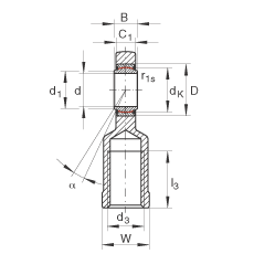 桿端軸承 GIL20-UK, 根據(jù) DIN ISO 12 240-4 標(biāo)準(zhǔn)，帶左旋內(nèi)螺紋，需維護(hù)