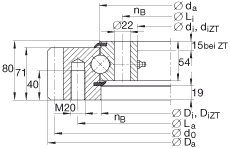 四點接觸球軸承 VSA250755-N, 標(biāo)準系列 25， 外部的齒輪齒，兩側(cè)唇密封