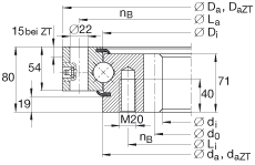 四點接觸球軸承 VSI250755-N, 標(biāo)準(zhǔn)系列 25， 內(nèi)部的齒輪齒，兩側(cè)唇密封