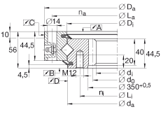 交叉滾子軸承 XSI140414-N, 標(biāo)準(zhǔn)系列 14， 內(nèi)部的齒輪齒，兩側(cè)唇密封