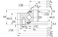 交叉滾子軸承 XSA140744-N, 標(biāo)準(zhǔn)系列 14， 外部的齒輪齒，兩側(cè)唇密封