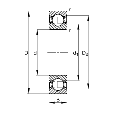 深溝球軸承 624-2RSR, 根據(jù) DIN 625-1 標(biāo)準(zhǔn)的主要尺寸, 兩側(cè)唇密封