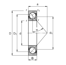 角接觸球軸承 7202-B-JP, 根據(jù) DIN 628-1 標準的主要尺寸，接觸角 α = 40°