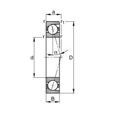 主軸軸承 B71917-C-T-P4S, 調(diào)節(jié)，成對(duì)安裝，接觸角 α = 15°，限制公差