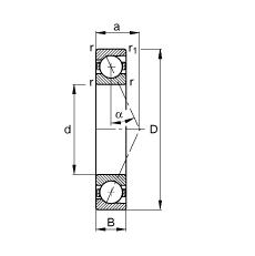 主軸軸承 B7028-E-T-P4S, 調(diào)節(jié)，成對或單元安裝，接觸角 α = 25°，限制公差