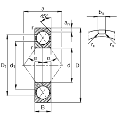 四點接觸球軸承 QJ232-N2-MPA, 根據(jù) DIN 628-4 的主要尺寸， 可以拆卸，剖分內(nèi)圈，帶兩個止動槽