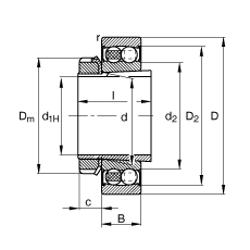 自調(diào)心球軸承 2205-K-2RS-TVH-C3 + H305, 根據(jù) DIN 630 和 DIN 5415 標(biāo)準(zhǔn)的主要尺寸, 帶錐孔和緊定套，兩側(cè)唇密封