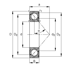 角接觸球軸承 7212-B-2RS-TVP, 根據(jù) DIN 628-1 標(biāo)準(zhǔn)的主要尺寸，接觸角 α = 40°，兩側(cè)唇密封