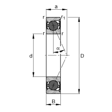 主軸軸承 HCB7213-E-2RSD-T-P4S, 調(diào)節(jié)，成對或單元安裝，接觸角 α = 25°，陶瓷球，兩側(cè)唇密封，非接觸，限制公差