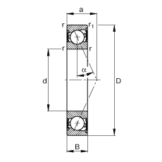 主軸軸承 B71917-E-2RSD-T-P4S, 調(diào)節(jié)，成對安裝，接觸角 α = 25°，兩側(cè)唇密封，非接觸，限制公差