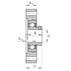 軸承座單元 FLCTEY35, 帶兩個螺栓孔的法蘭的軸承座單元，鑄鐵， 內(nèi)圈帶平頭螺釘， P 型密封，無再潤滑結構