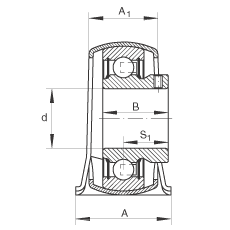 直立式軸承座單元 PBY12, 鋼板軸承座，內(nèi)圈帶平頭螺釘?shù)耐馇蛎媲蜉S承，P 型密封