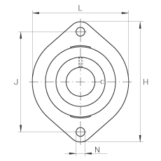 軸承座單元 FLCTEY35, 帶兩個螺栓孔的法蘭的軸承座單元，鑄鐵， 內(nèi)圈帶平頭螺釘， P 型密封，無再潤滑結構