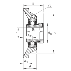 軸承座單元 TCJ25-N, 帶四個(gè)螺栓孔的法蘭的軸承座單元，鑄鐵，偏心鎖圈，T 型密封