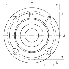 軸承座單元 TFE50-N, 帶四個螺栓孔的法蘭的軸承座單元，定心凸出物，鑄鐵，偏心鎖圈，T 型密封