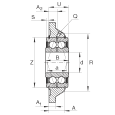 軸承座單元 PCCJ30, 帶四個(gè)螺栓孔的法蘭的軸承座單元，鑄鐵，雙列角接觸球軸承，P 型密封