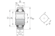 外球面球軸承 GVK100-208-KTT-B-AS2/V, 球面外圈，帶方孔內(nèi)圈，兩側(cè) T 型密封