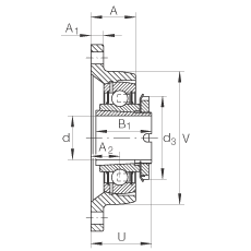 軸承座單元 RCJTA20-N, 帶兩個(gè)螺栓孔的法蘭的軸承座單元，鑄鐵，緊定套，R 型密封