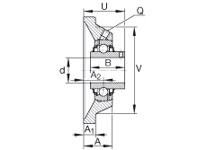 軸承座單元 RCJY1-15/16, 四角法蘭軸承座單元，鑄鐵，根據(jù) ABMA 15 - 1991, ABMA 14 - 1991 內(nèi)圈帶有平頭螺栓，R型密封， ISO3228，英制