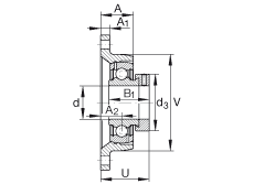 軸承座單元 PCJT1/2, 對角法蘭軸承座單元，鑄鐵，根據(jù) ABMA 15 - 1991, ABMA 14 - 1991, ISO3228 帶有偏心緊定環(huán)，P型密封，英制