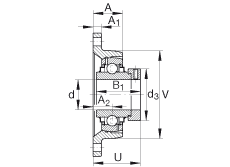 軸承座單元 RCJT5/8, 對(duì)角法蘭軸承座單元，鑄鐵，根據(jù) ABMA 15 - 1991, ABMA 14 - 1991, ISO3228 帶有偏心緊定環(huán)，R型密封，英制