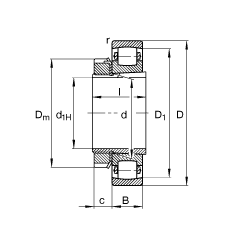 鼓形滾子軸承 20313-K-MB-C3 + H313, 根據(jù) DIN 635 和 DIN 5415 標(biāo)準(zhǔn)的主要尺寸, 帶錐孔和緊定套