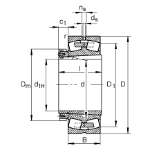 調(diào)心滾子軸承 23944-S-K-MB + H3944, 根據(jù) DIN 635-2 標(biāo)準(zhǔn)的主要尺寸, 帶錐孔和緊定套