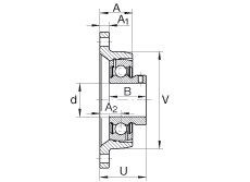 軸承座單元 PCJTY1-1/4, 對角法蘭軸承座單元，鑄鐵，根據(jù) ABMA 15 - 1991, ABMA 14 - 1991, ISO3228 內(nèi)圈帶有平頭螺栓，P型密封，英制